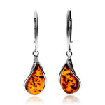 925 Sterling Silver & Baltic Amber Modern Teardrop Drop / Dangle Earrings - G029