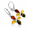 925 Sterling Silver & Genuine Baltic Amber Amber Cross Drop Earrings - 5908