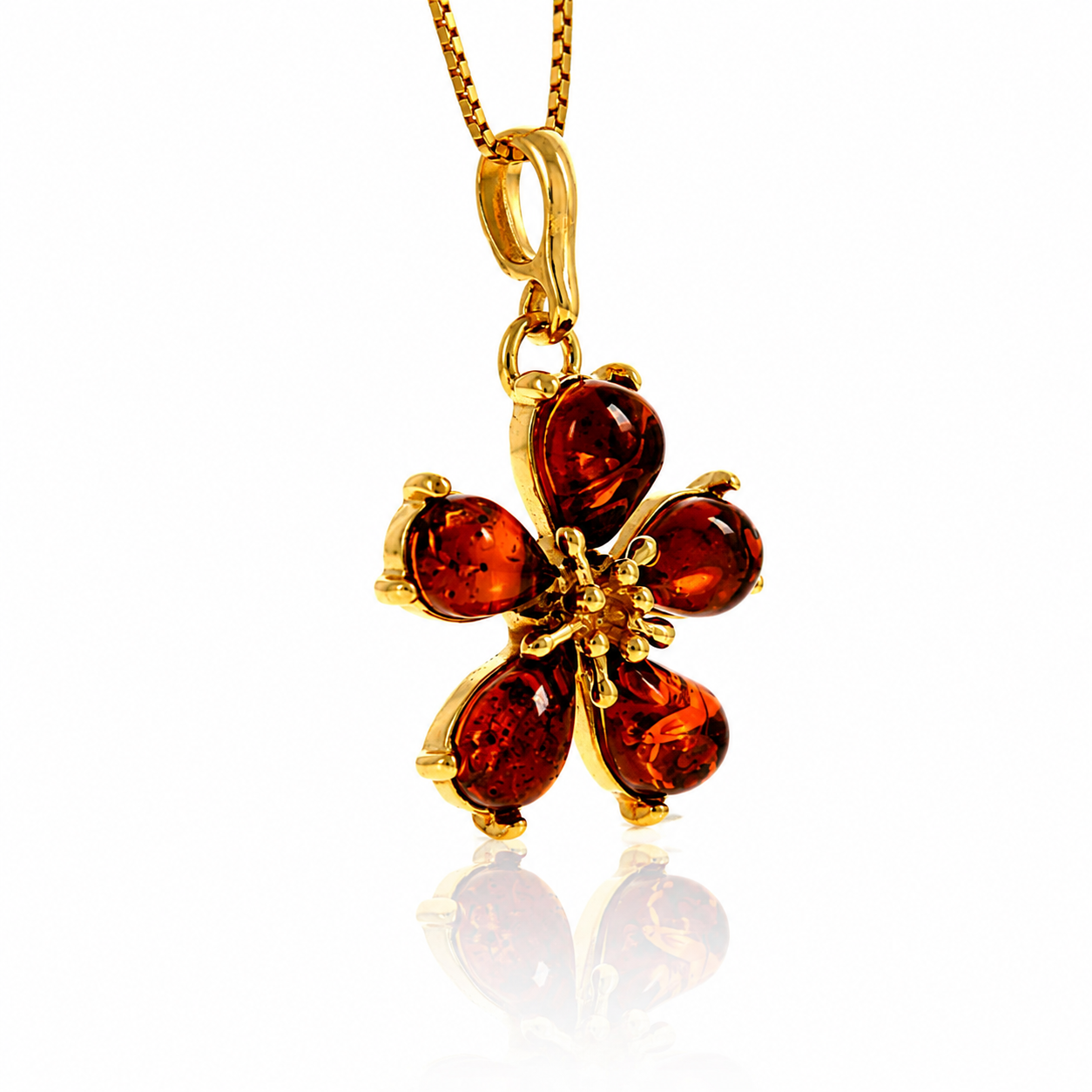 Gold-Plated Over 925 Sterling Silver & Genuine Baltic Amber Multi Stone Flower Exclusive Pendant - G75