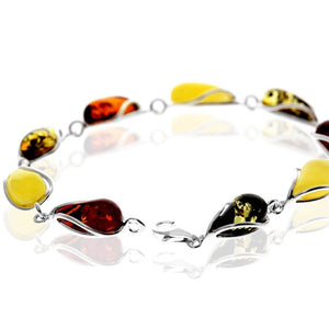 925 Sterling Silver & Genuine Baltic Amber Modern Link Bracelet - G501