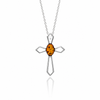 925 Sterling Silver & Genuine Baltic Amber Cross Pendant - 655