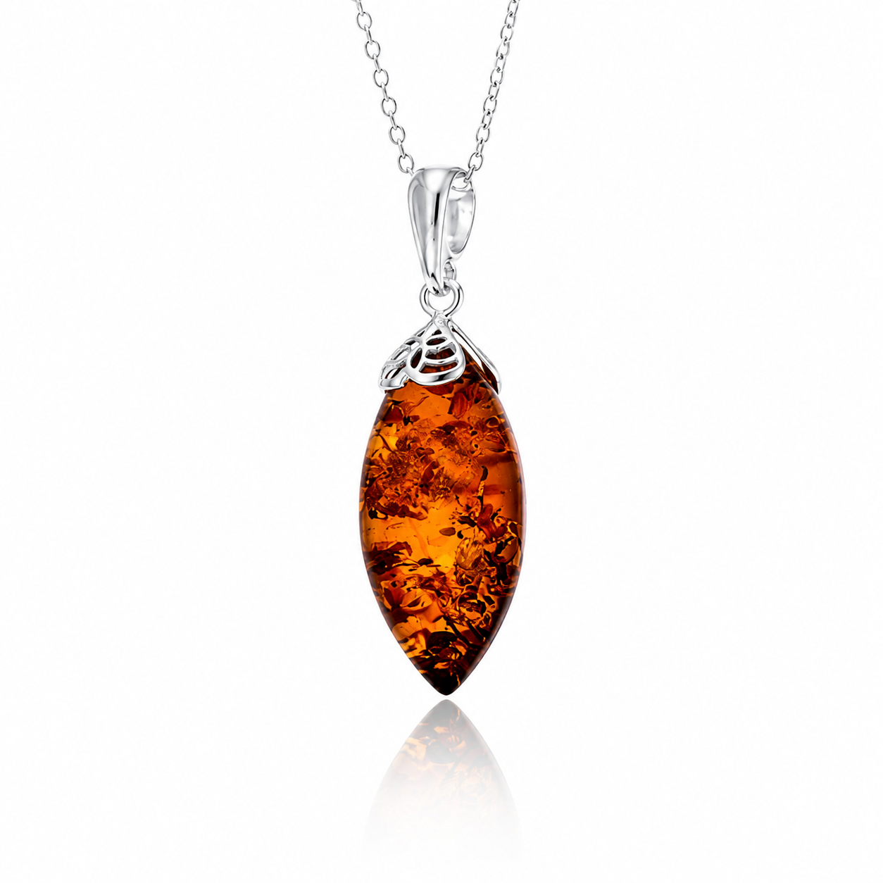 925 Sterling Silver & Genuine Baltic Amber 811 Modern Exclusive Pendant - 811X