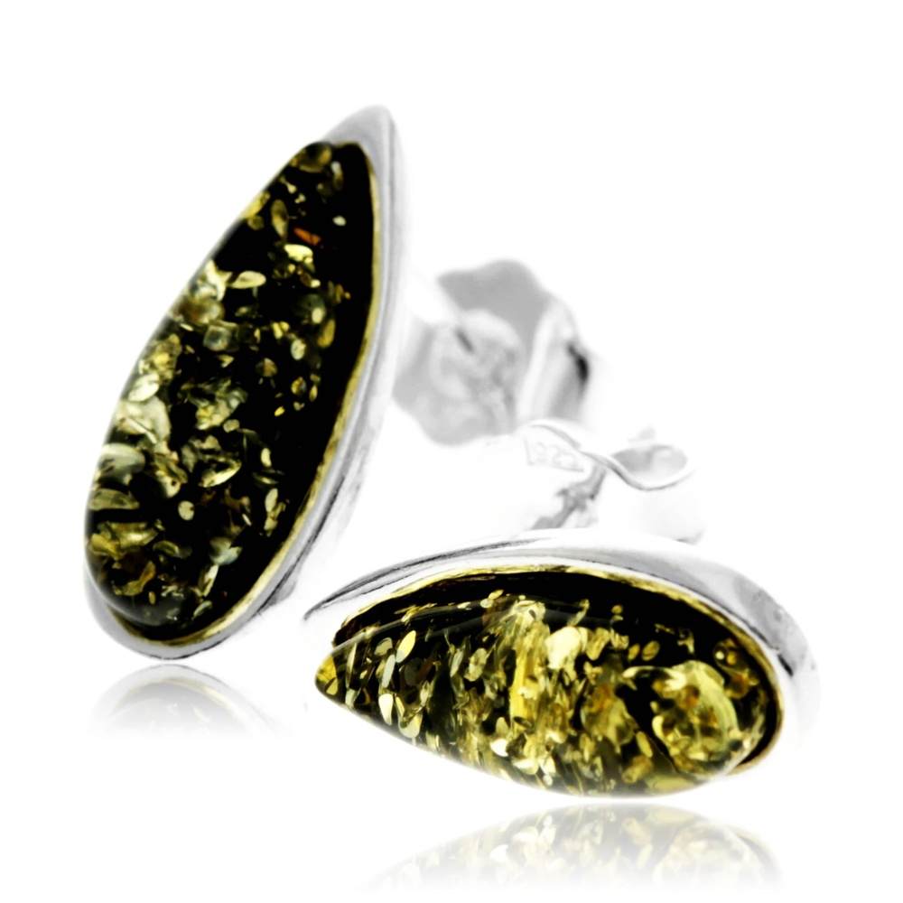 925 Sterling Silver & Baltic Amber Classic Teardrop Studs Earrings - G030S