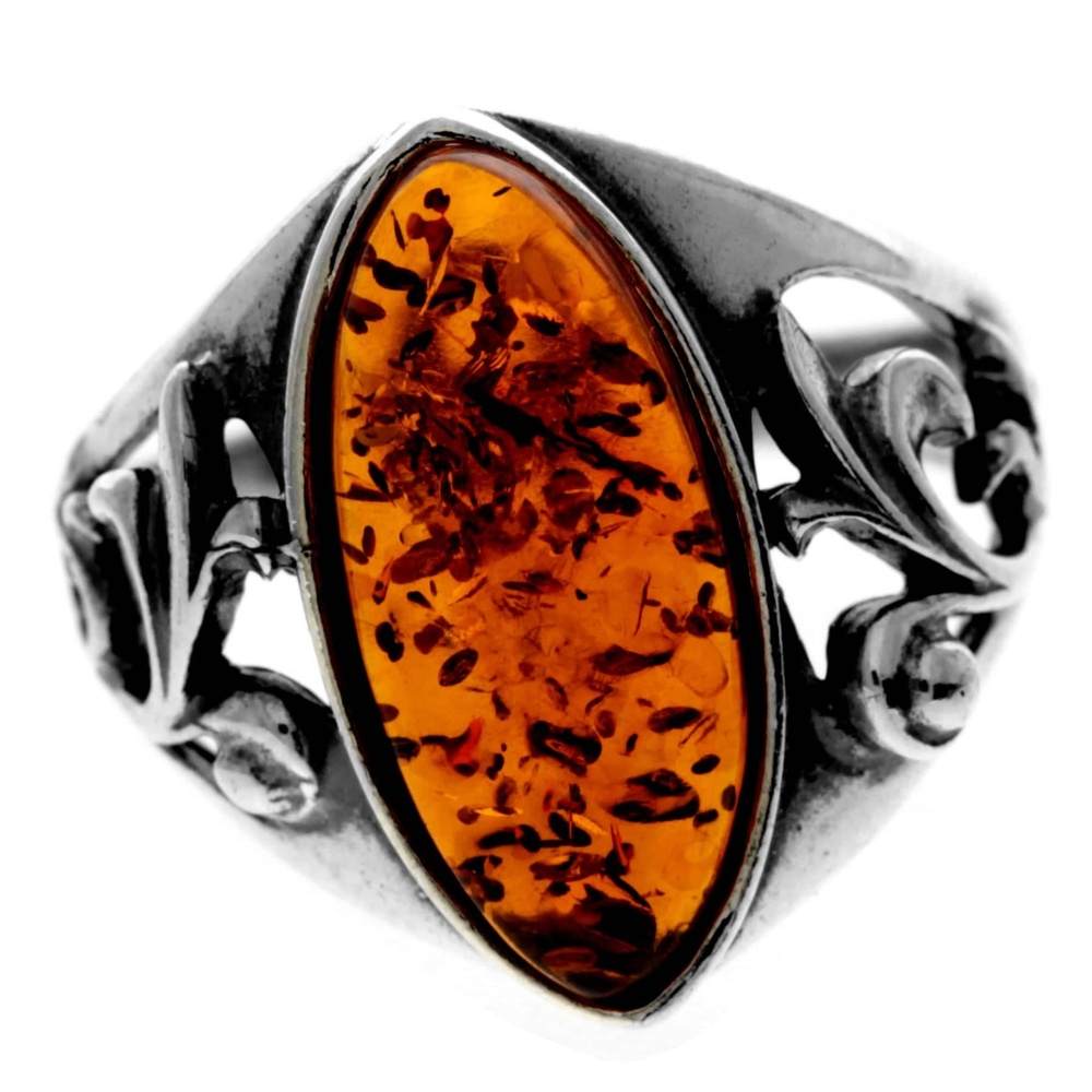 925 Sterling Silver & Baltic Amber Classic Designer Ring - 7010