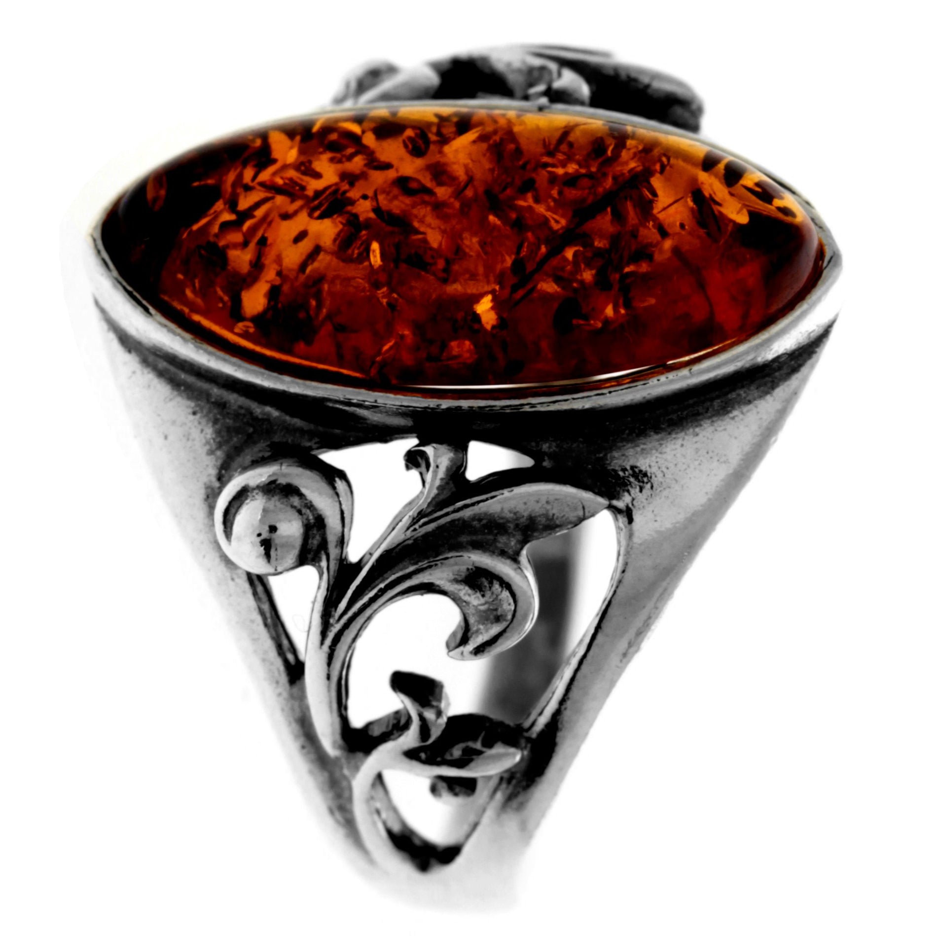 925 Sterling Silver & Baltic Amber Classic Designer Ring - 7010
