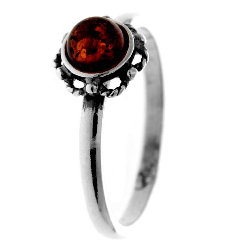 925 Sterling Silver & Genuine Baltic Amber Classic Designer Ring - 7061