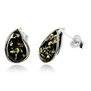 925 Sterling Silver & Baltic Amber Modern Teardrop Studs Earrings - G029S