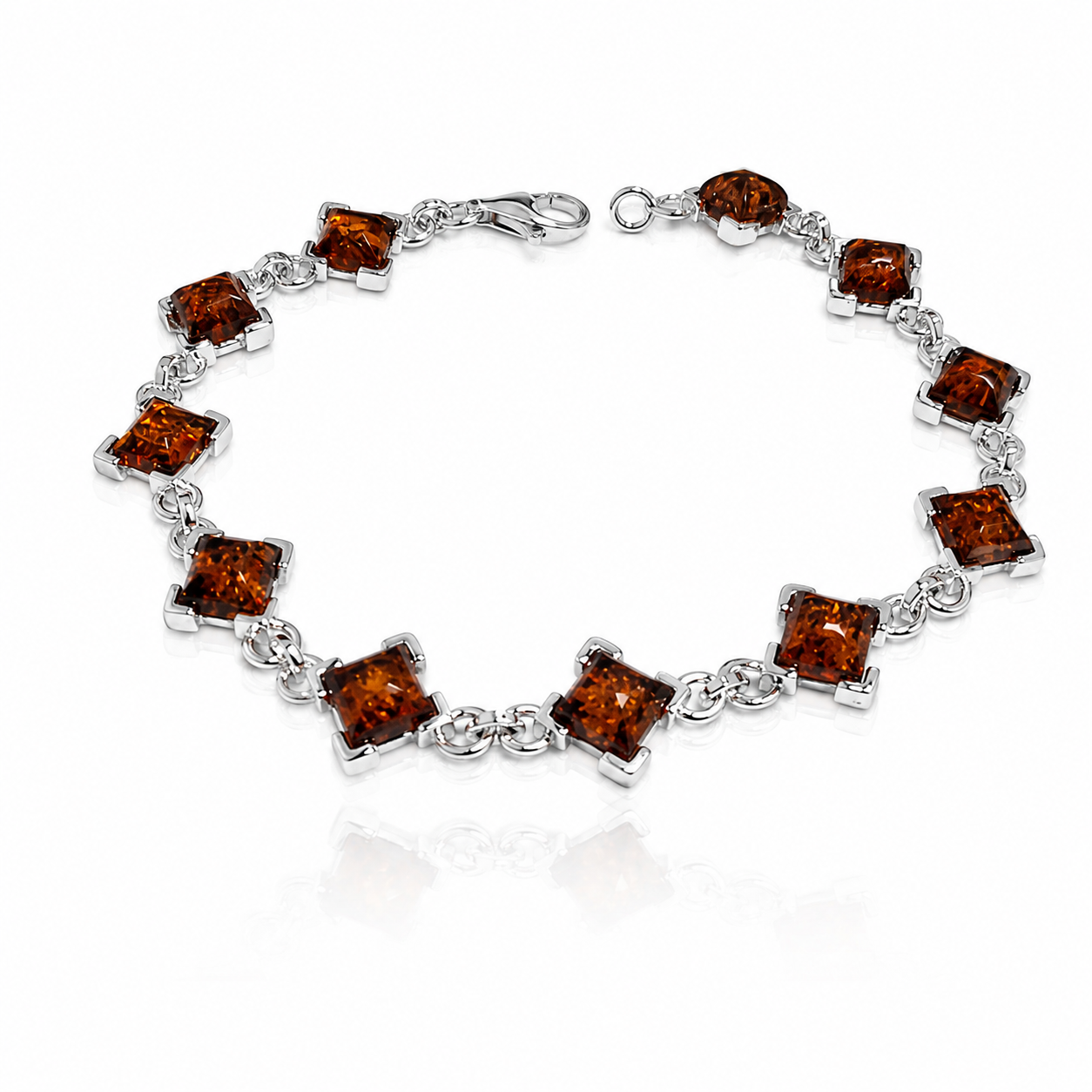 925 Sterling Silver & Genuine Baltic Amber Square Exclusive Link Bracelet - 2012