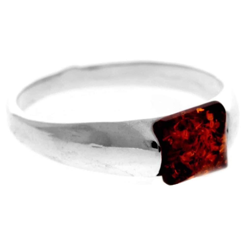 925 Sterling Silver & Genuine Square Baltic Amber Classic Designer Ring - 7255