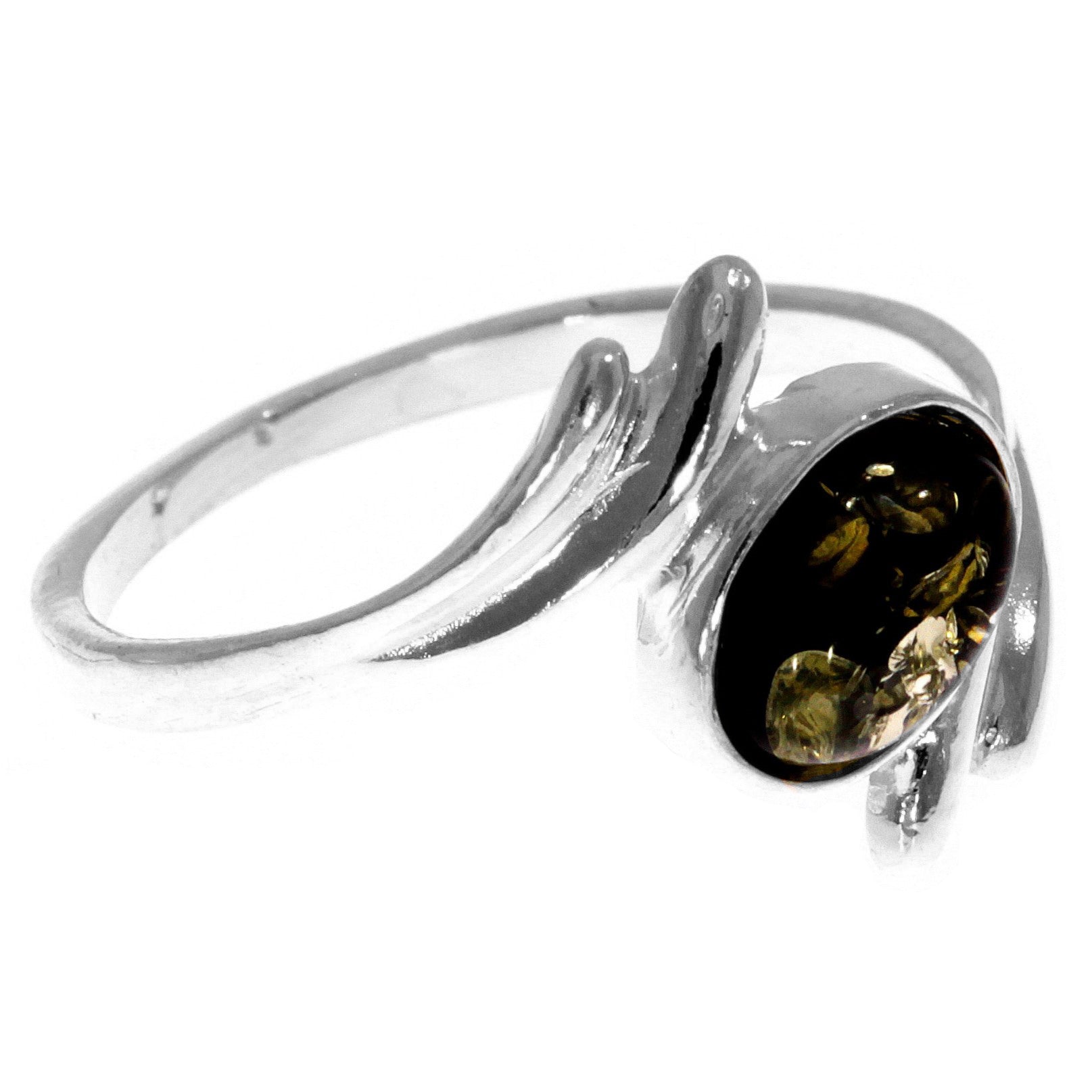925 Sterling Silver & Genuine Baltic Amber Modern Designer Ring - 7257