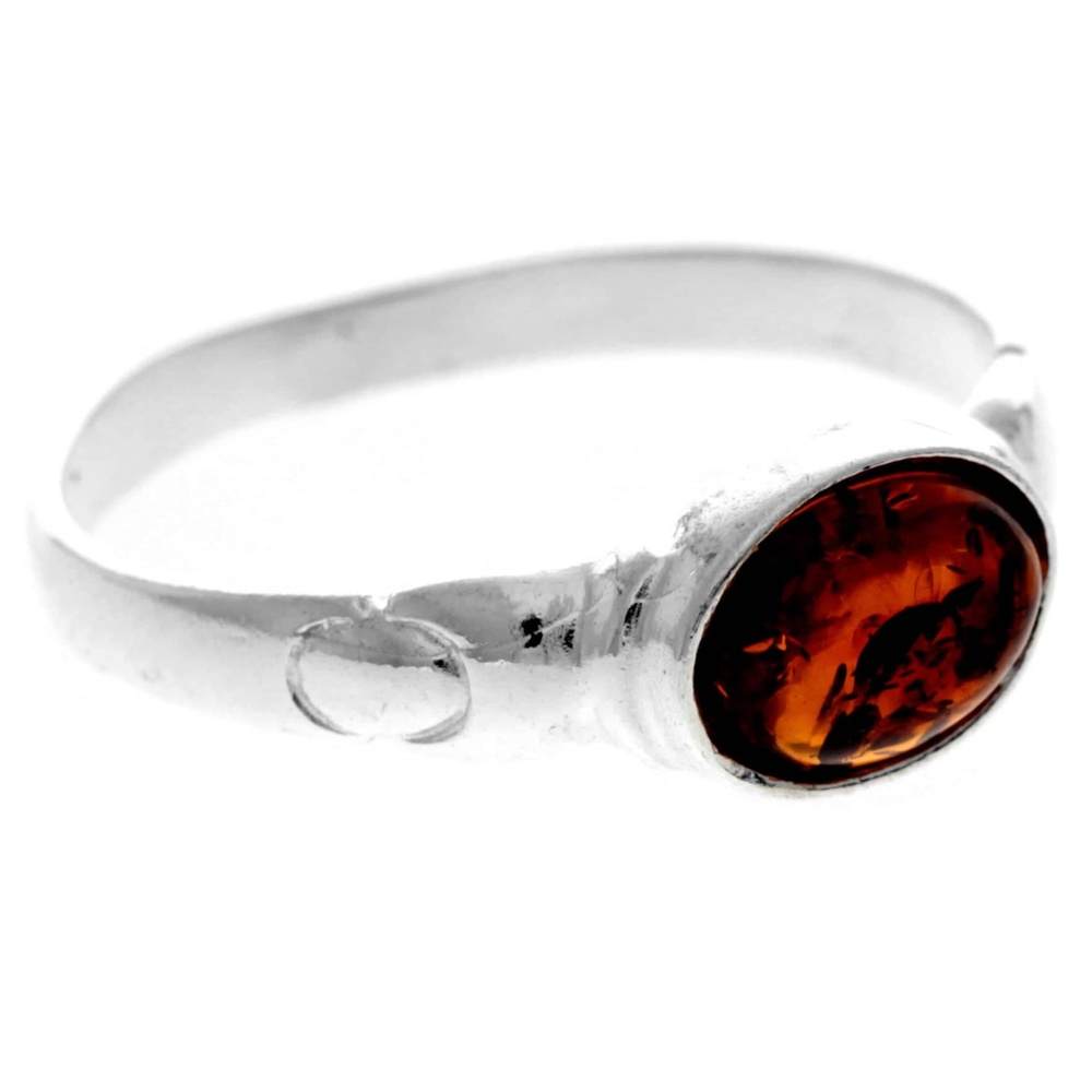 925 Sterling Silver & Genuine Baltic Amber Classic Designer Ring - 7260