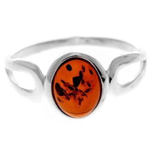 925 Sterling Silver & Genuine Baltic Amber Classic Designer Ring - 7267