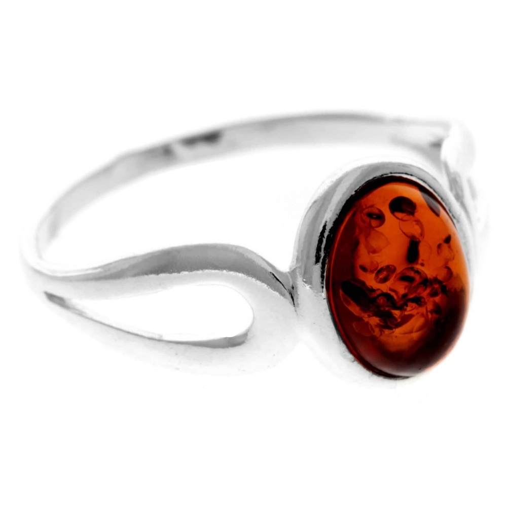 925 Sterling Silver & Genuine Baltic Amber Classic Designer Ring - 7267