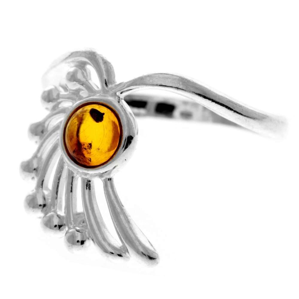 925 Sterling Silver & Genuine Baltic Amber Modern Designer Ring - 7302