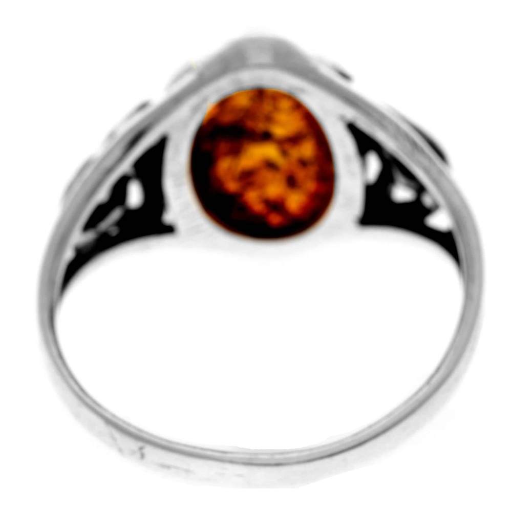 925 Sterling Silver & Genuine Baltic Amber Celtic Ring - 7390