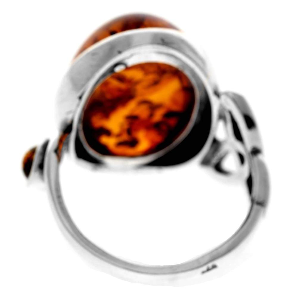 925 Sterling Silver & Genuine Baltic Amber Celtic Ring - 7420