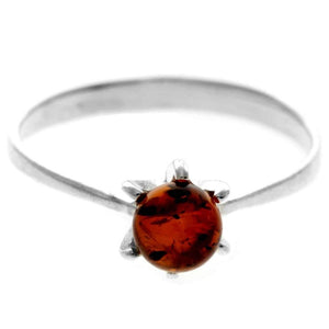 925 Sterling Silver & Genuine Baltic Amber Classic Designer Ring - 7495