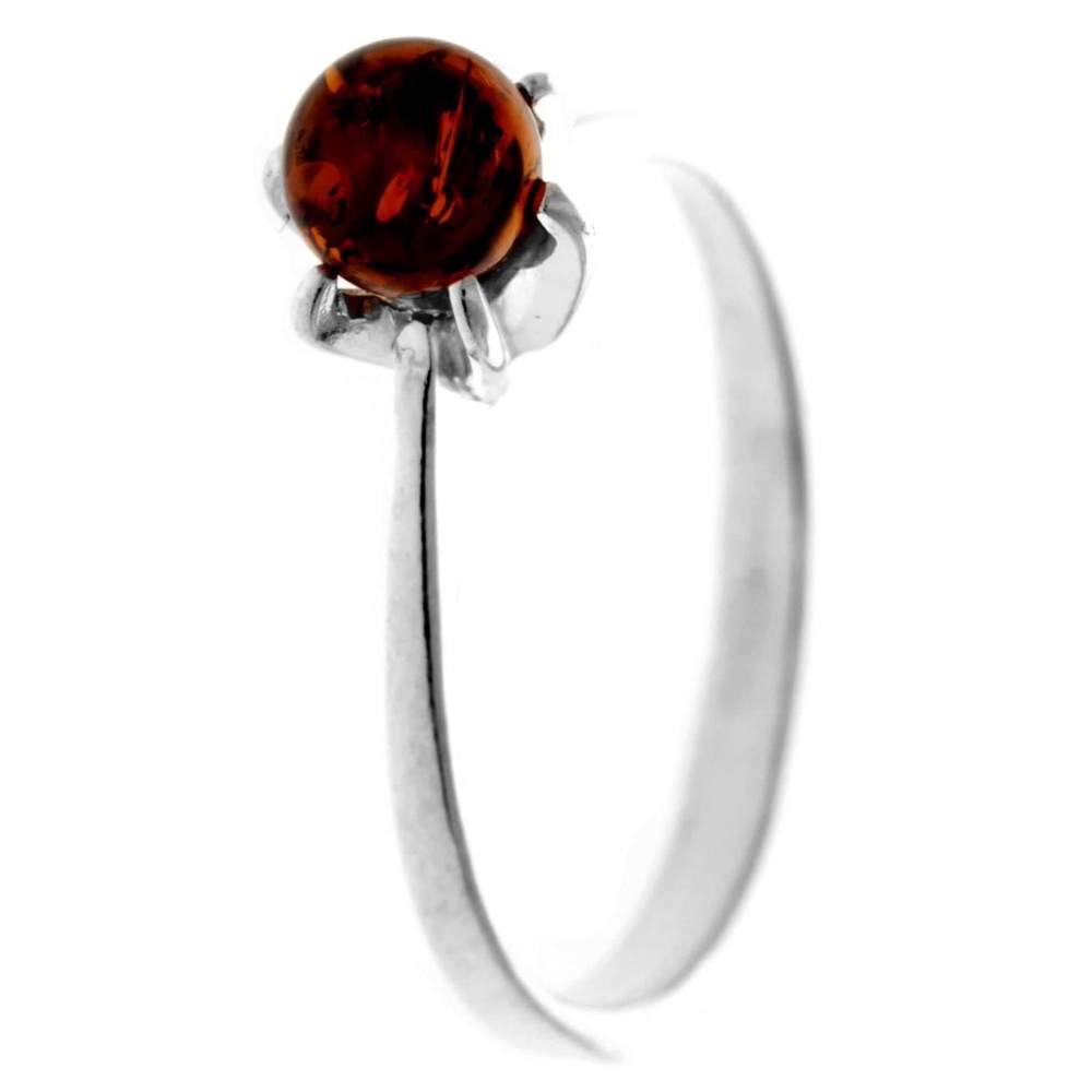 925 Sterling Silver & Genuine Baltic Amber Classic Designer Ring - 7495