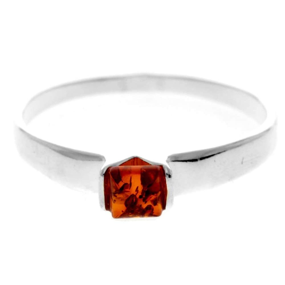 925 Sterling Silver & Genuine Square Baltic Amber Classic Designer Ring - 7497