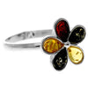 925 Sterling Silver & Genuine Teardrop Baltic Amber Classic Flower Ring - 7555