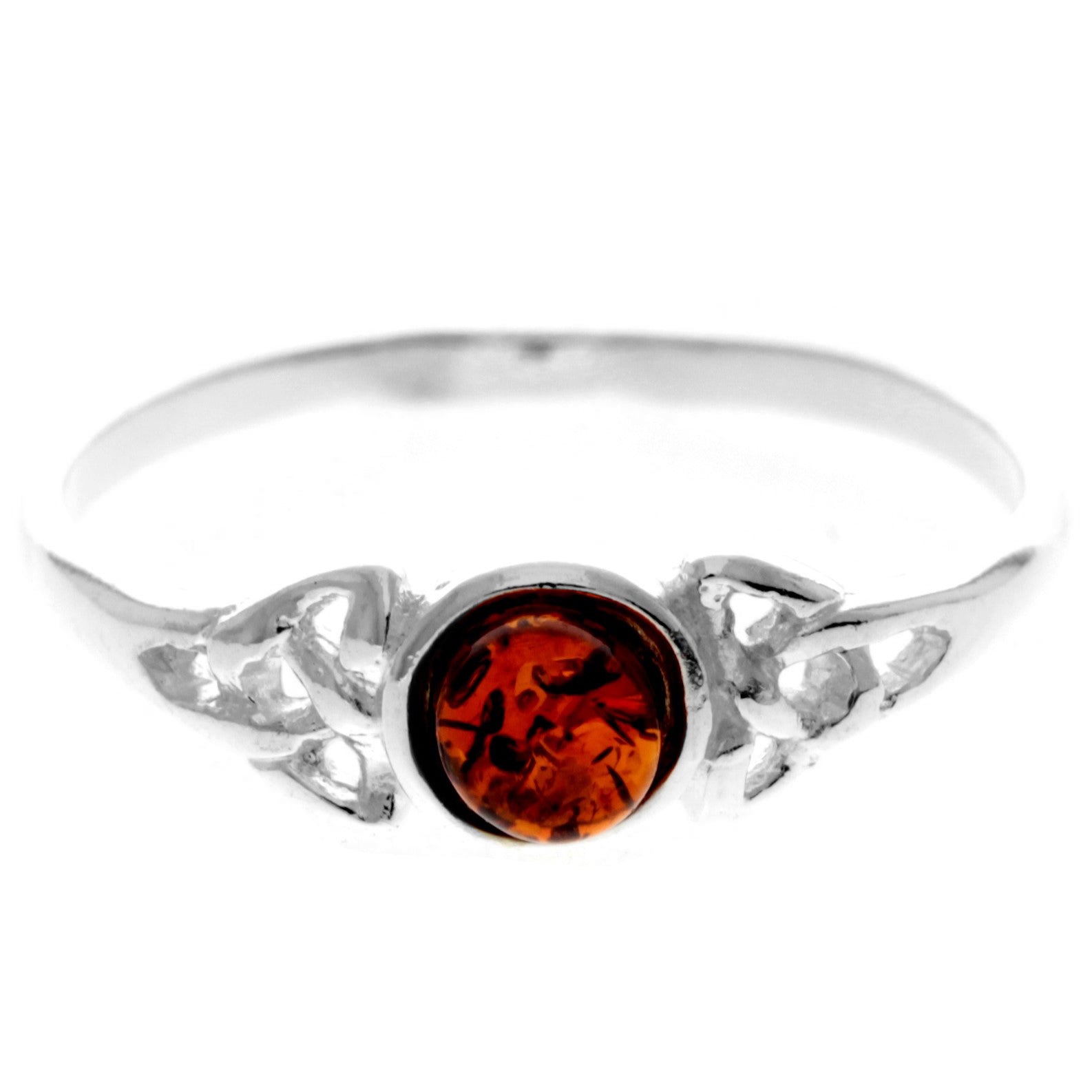 925 Sterling Silver & Genuine Baltic Amber Celtic Classic Ring - 7588