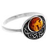 925 Sterling Silver & Genuine Baltic Amber Celtic Ring - 7589