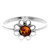925 Sterling Silver & Genuine Baltic Amber Modern Flower Designer Ring - 7596