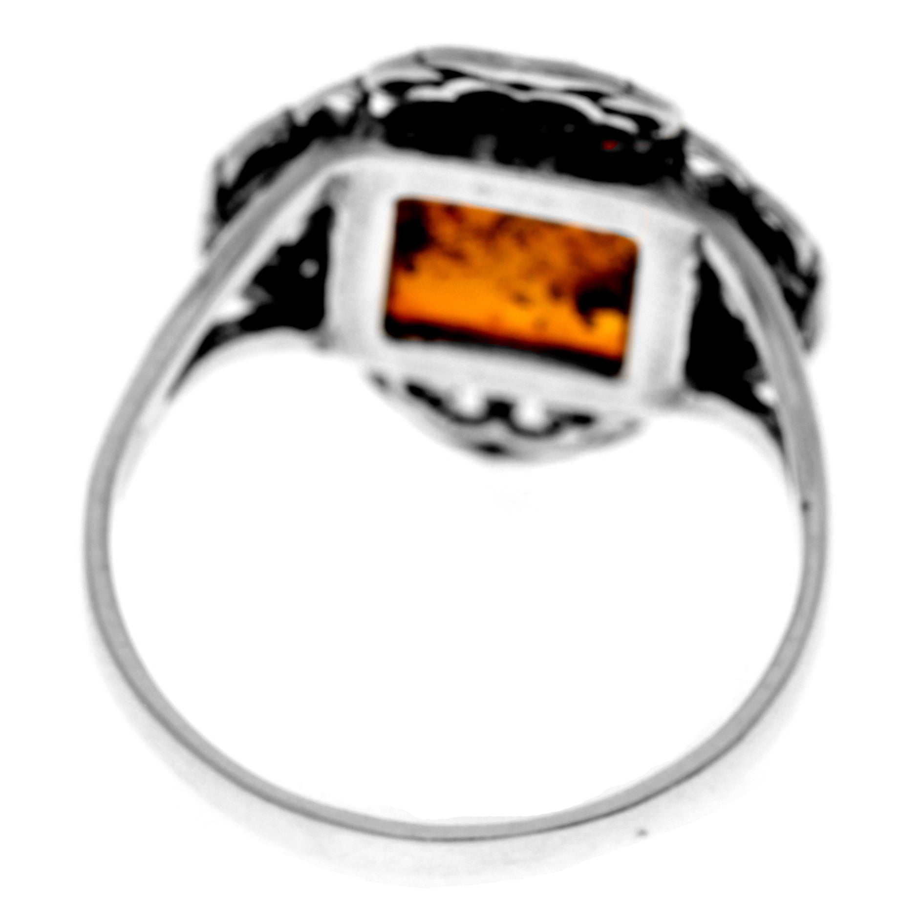 925 Sterling Silver & Genuine Square Baltic Amber Classic Designer Ring - 7599