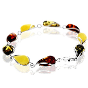 925 Sterling Silver & Genuine Baltic Amber Modern Link Bracelet - G501