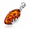 925 Sterling Silver & Genuine Baltic Amber Botanical Pendant - 791