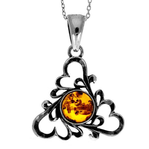 925 Sterling Silver & Genuine Baltic Amber Classic Pendant - 1913