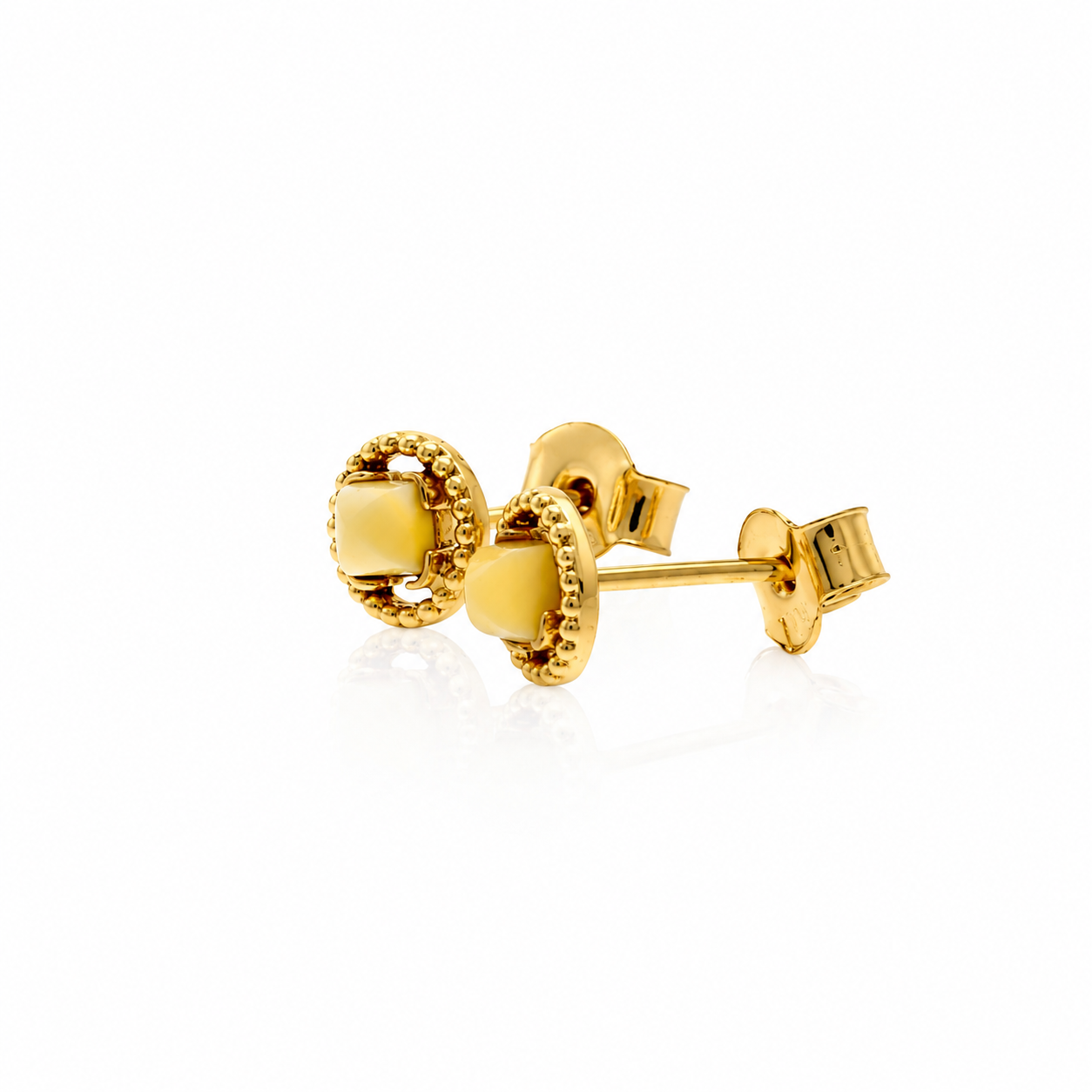 Gold Plated over 925 Sterling Silver & Genuine Baltic Amber Contemporary Round Small Studs Earrings - AEG23