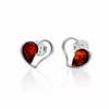 925 Sterling Silver & Genuine Baltic Amber Classic Hearts Studs Earrings - 8576