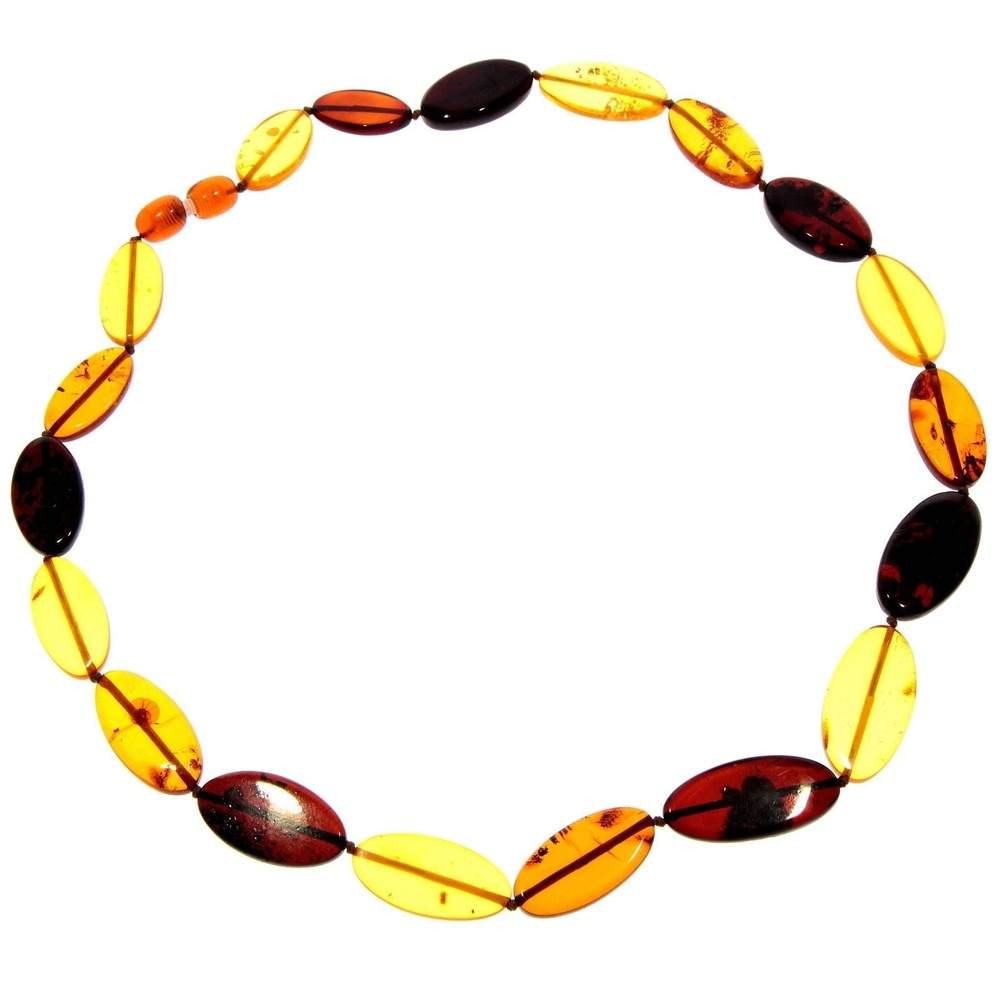 Genuine Mixed Baltic Amber Flat Oval Olive Beads Luxurious Necklace - NE0174