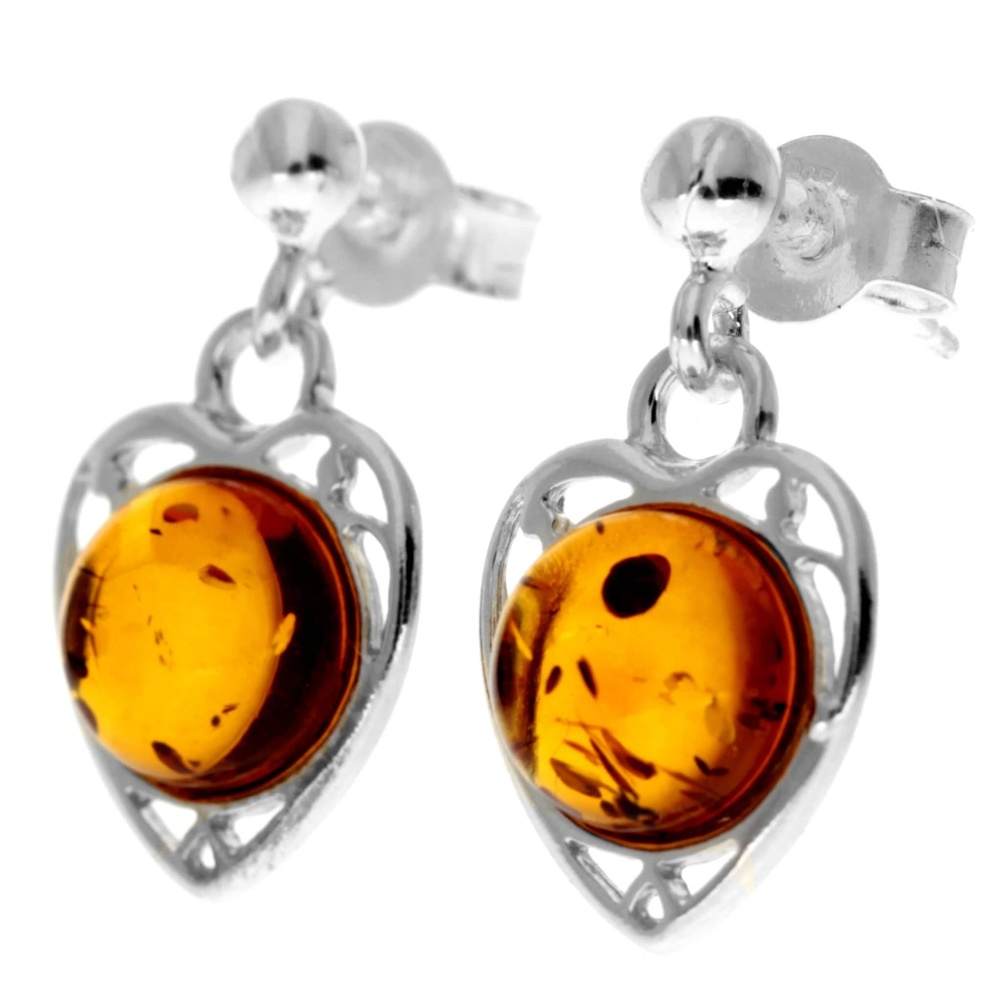 925 Sterling Silver with Genuine Baltic Amber Classic Drop Earrings - 8169