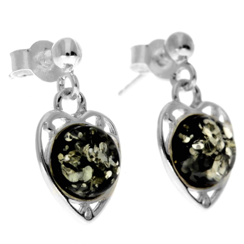 925 Sterling Silver with Genuine Baltic Amber Classic Drop Earrings - 8169