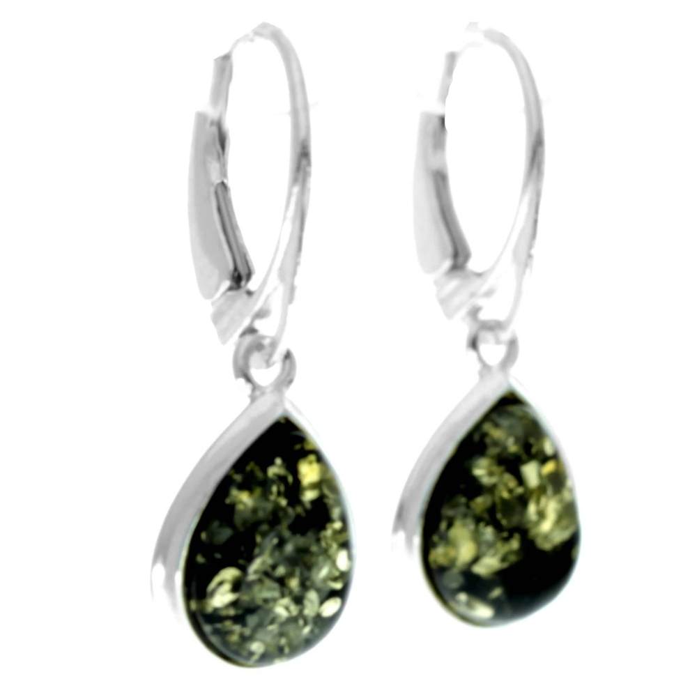 Sterling Silver & Genuine Baltic Amber Classic Teardrop Dangling Earrings - 8233