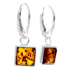 925 Sterling Silver & Genuine Baltic Amber Classic Square Dangling Earrings - 8332