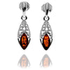 925 Sterling Silver & Genuine Baltic Amber Modern Drop Earrings - GL1042