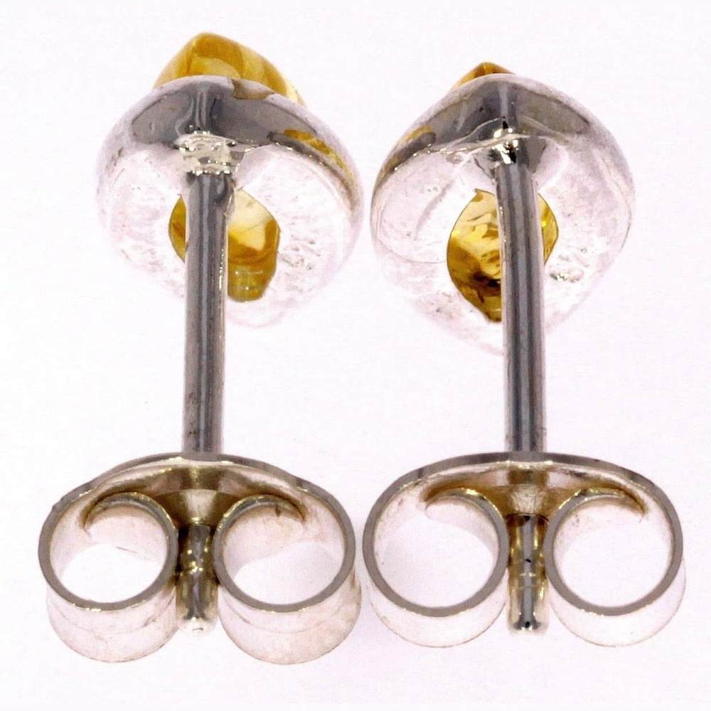 925 Sterling Silver & Genuine Baltic Amber Classic Oval Studs Earrings - 8343