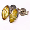 925 Sterling Silver & Genuine Baltic Amber Classic Oval Studs Earrings - 8343