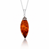 925 Sterling Silver & Genuine Baltic Amber Large Modern Exclusive Pendant - 813BX
