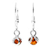 925 Sterling Silver & Genuine Baltic Amber Classic Ball Dangling Earrings - 8546