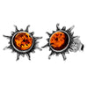 925 Sterling Silver & Genuine Baltic Amber Small Sun Stud Earrings 8549