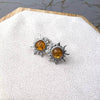 925 Sterling Silver & Genuine Baltic Amber Small Sun Stud Earrings 8549