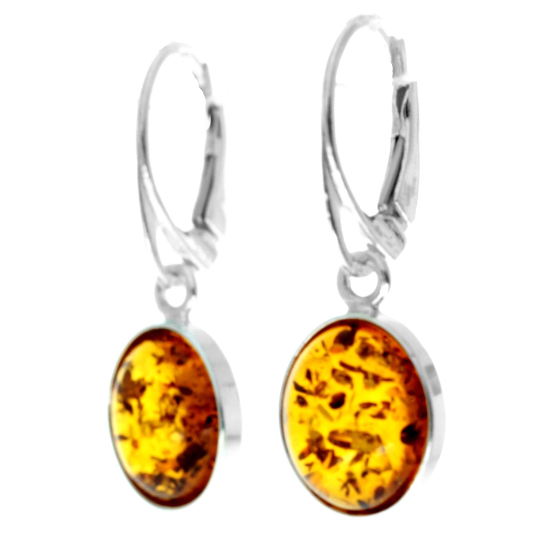 925 Sterling Silver & Genuine Baltic Amber Classic Drop Dangling Earrings - 8560