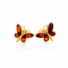 Gold Plated over 925 Sterling Silver & Genuine Baltic Amber Classic Butterfly Studs Earrings - 8494G