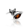 925 Sterling Silver & Genuine Baltic Amber Cat Adjustable Ring - 7592