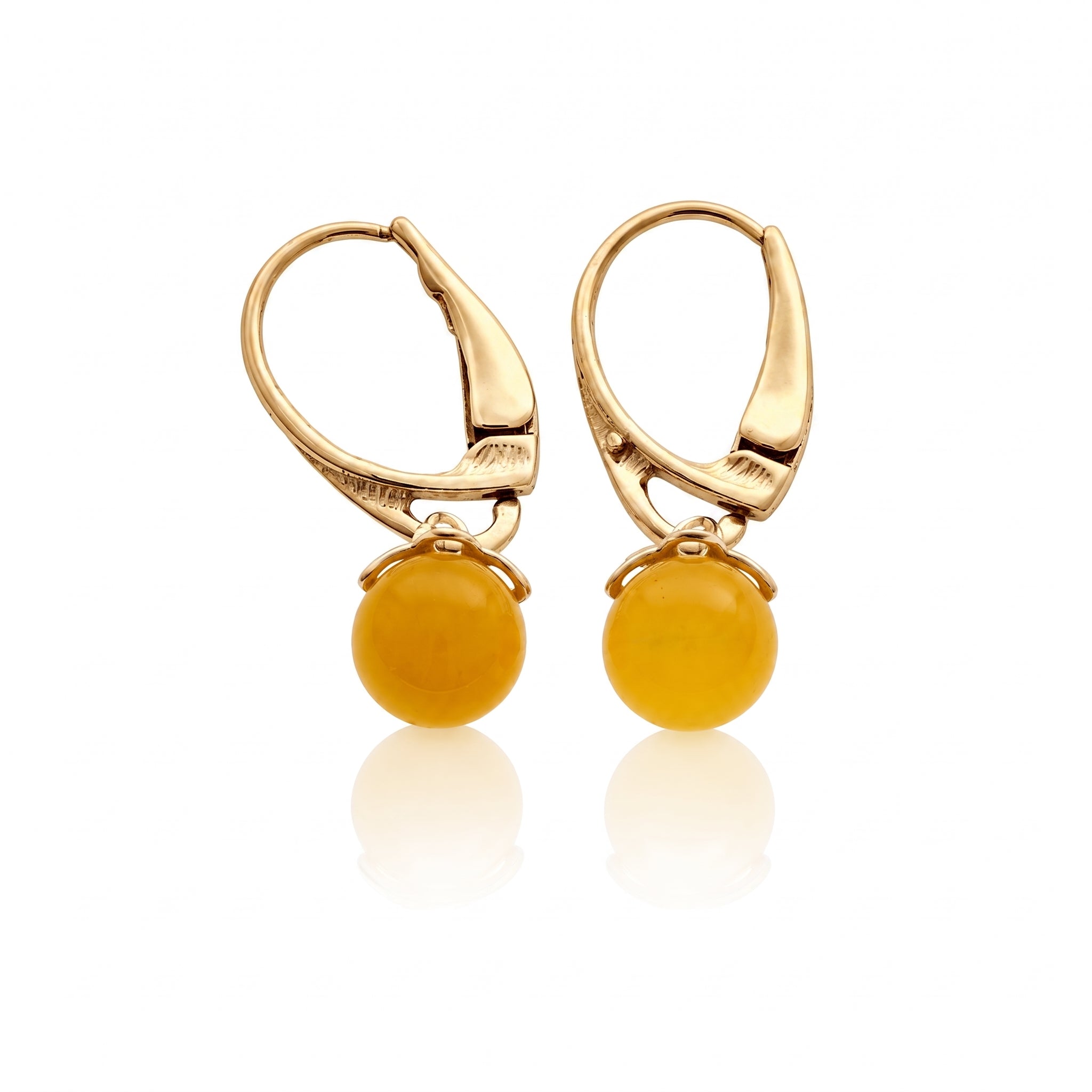 Gold-plated over 925 Sterling Silver & Genuine Baltic Amber Drop Balls Earrings - 8631G