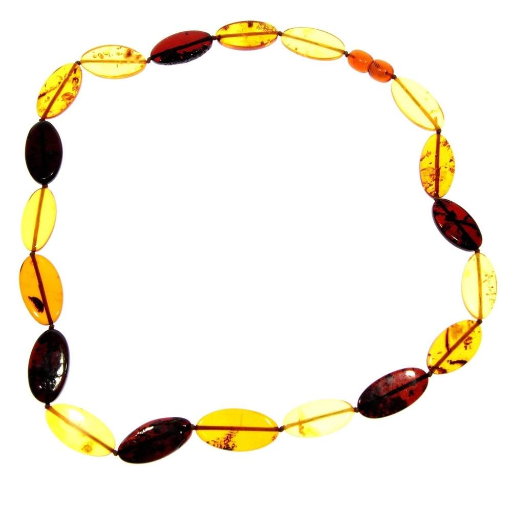 Genuine Mixed Baltic Amber Flat Oval Olive Beads Luxurious Necklace - NE0171